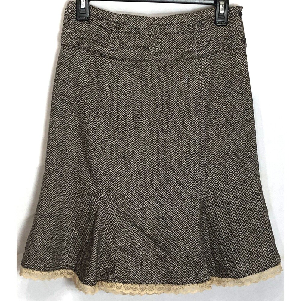 Old Navy Wool Blend Knee Skirt 1 Jrs Brown Herringbone Lace Classic Tweed Preppy